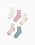 Pack de 5 pares de meias com às riscas/corações para menina, multicolor