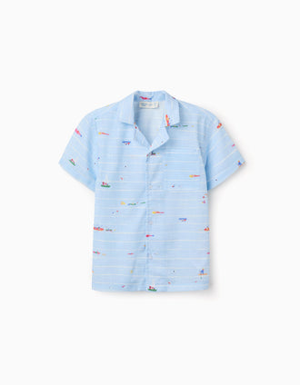 Chemise en coton avec imprimé Carolina Celas x Zippy pour garçon, bleu