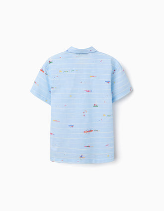 Chemise en coton avec imprimé Carolina Celas x Zippy pour garçon, bleu