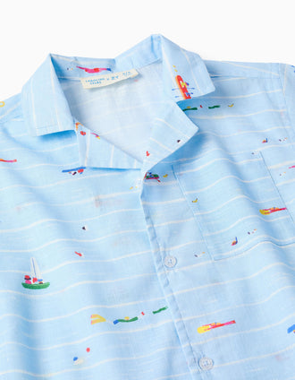 Chemise en coton avec imprimé Carolina Celas x Zippy pour garçon, bleu
