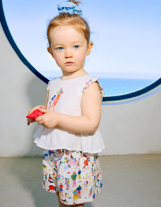 Top and shorts with print Carolina Celas x Zippy for baby girls, white