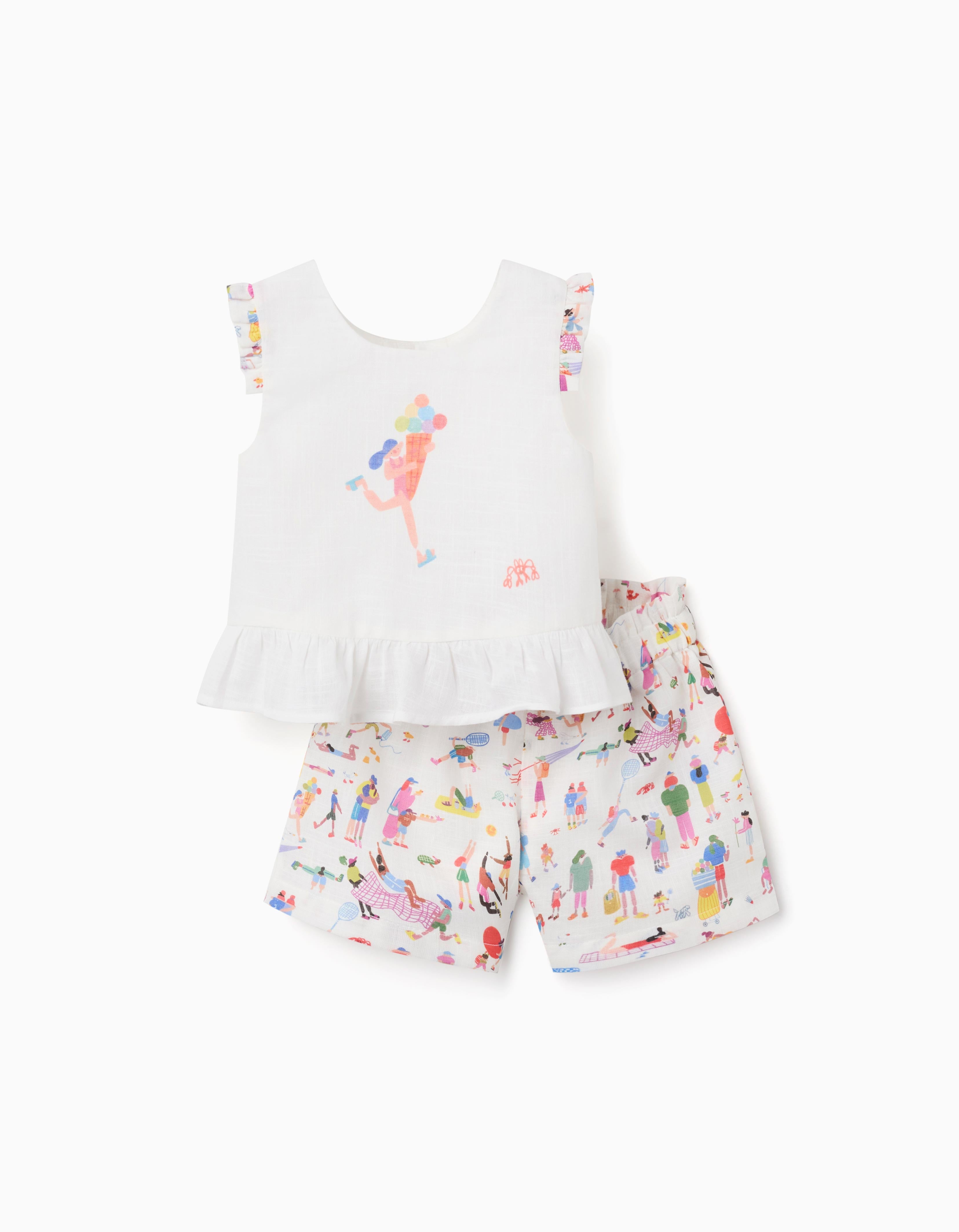 Top y pantalón corto Carolina Celas x Zippy para bebé niña, blanco