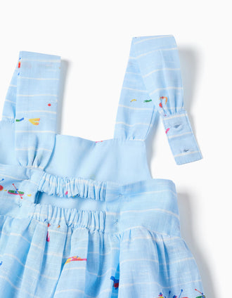 Macacão curto com estampado Carolina Celas x Zippy para bebé menina, azul