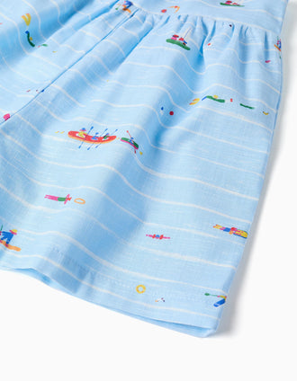 Macacão curto com estampado Carolina Celas x Zippy para bebé menina, azul