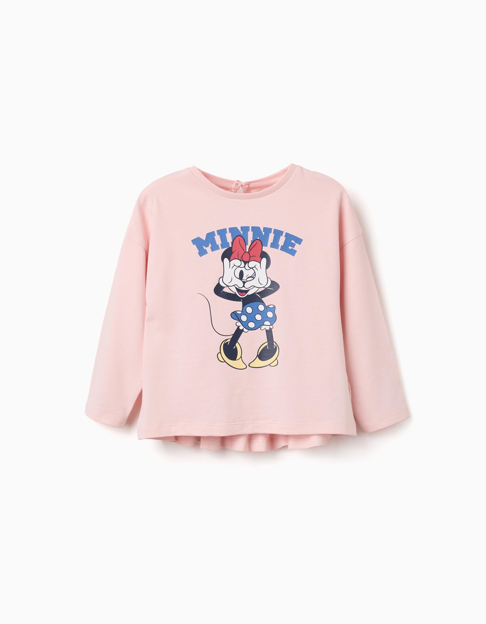 T-shirt de manga comprida com estampado Minnie para bebé e menina, rosa