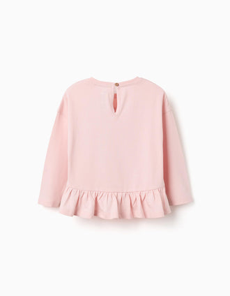 T-shirt de manga comprida com estampado Minnie para bebé e menina, rosa