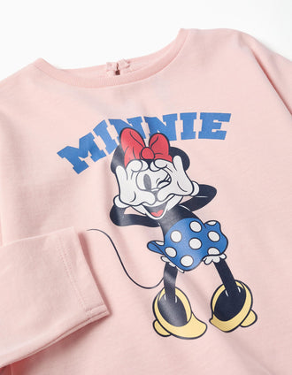 T-shirt de manga comprida com estampado Minnie para bebé e menina, rosa