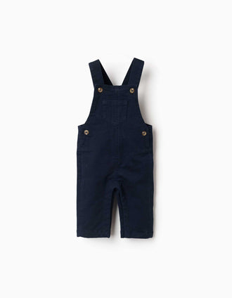 Twill dungarees with front pocket for newborn boys, navy blue
