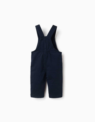 Twill dungarees with front pocket for newborn boys, navy blue