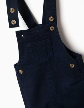 Twill dungarees with front pocket for newborn boys, navy blue