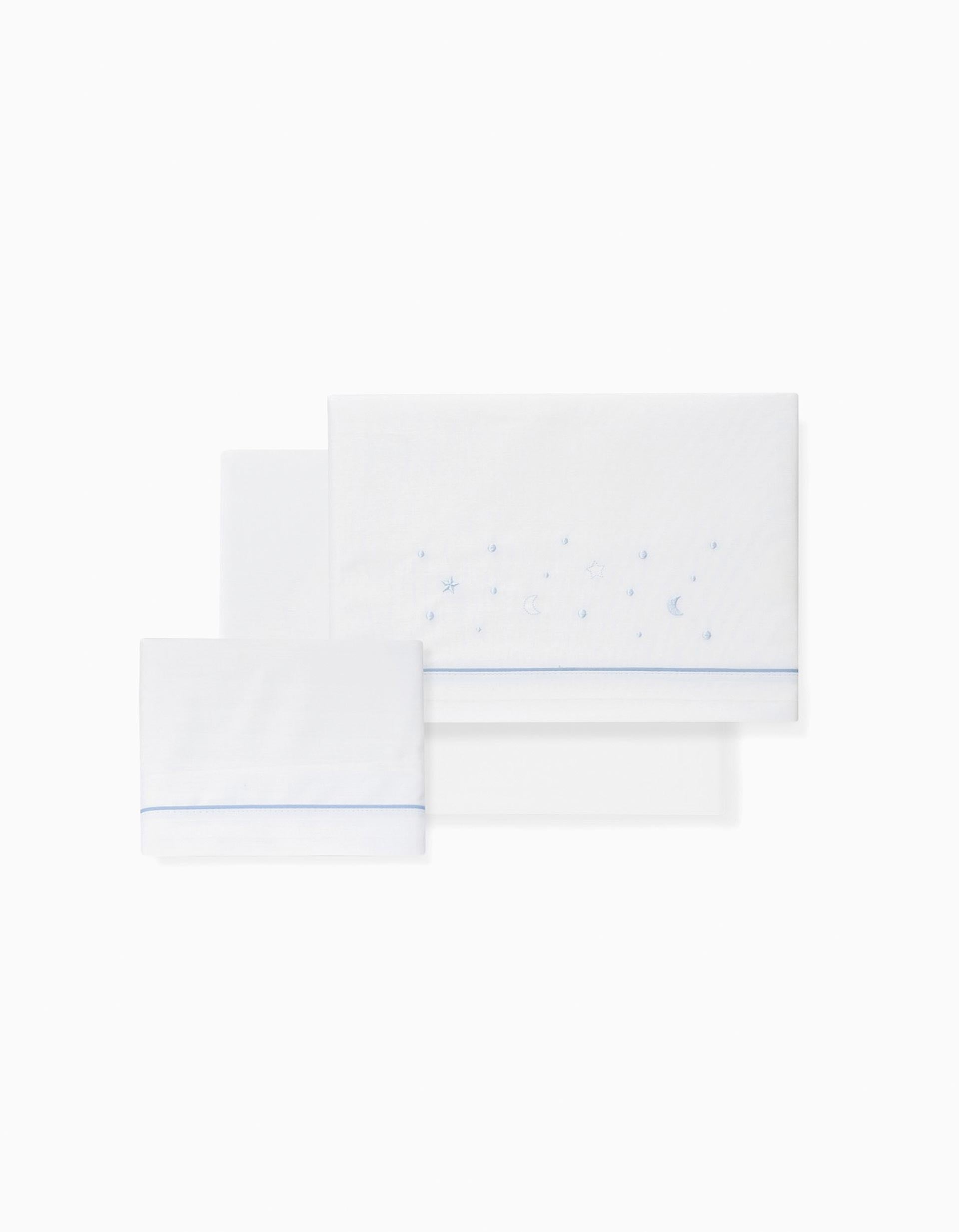 Conjunto de Lençóis 3 Pcs Interbaby Algodão 85X55cm, Estrelas Azul