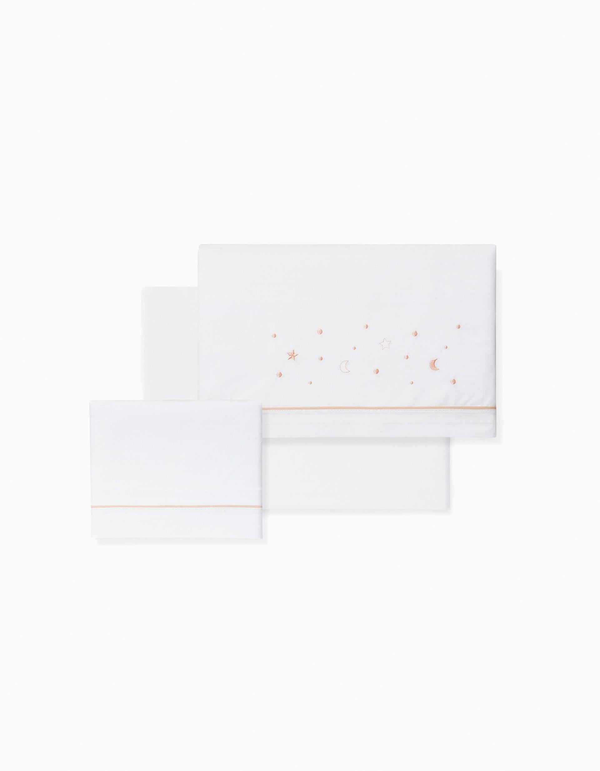 Conjunto de Lençóis 3 Pcs Interbaby Algodão 85X55cm, Estrelas Rosa