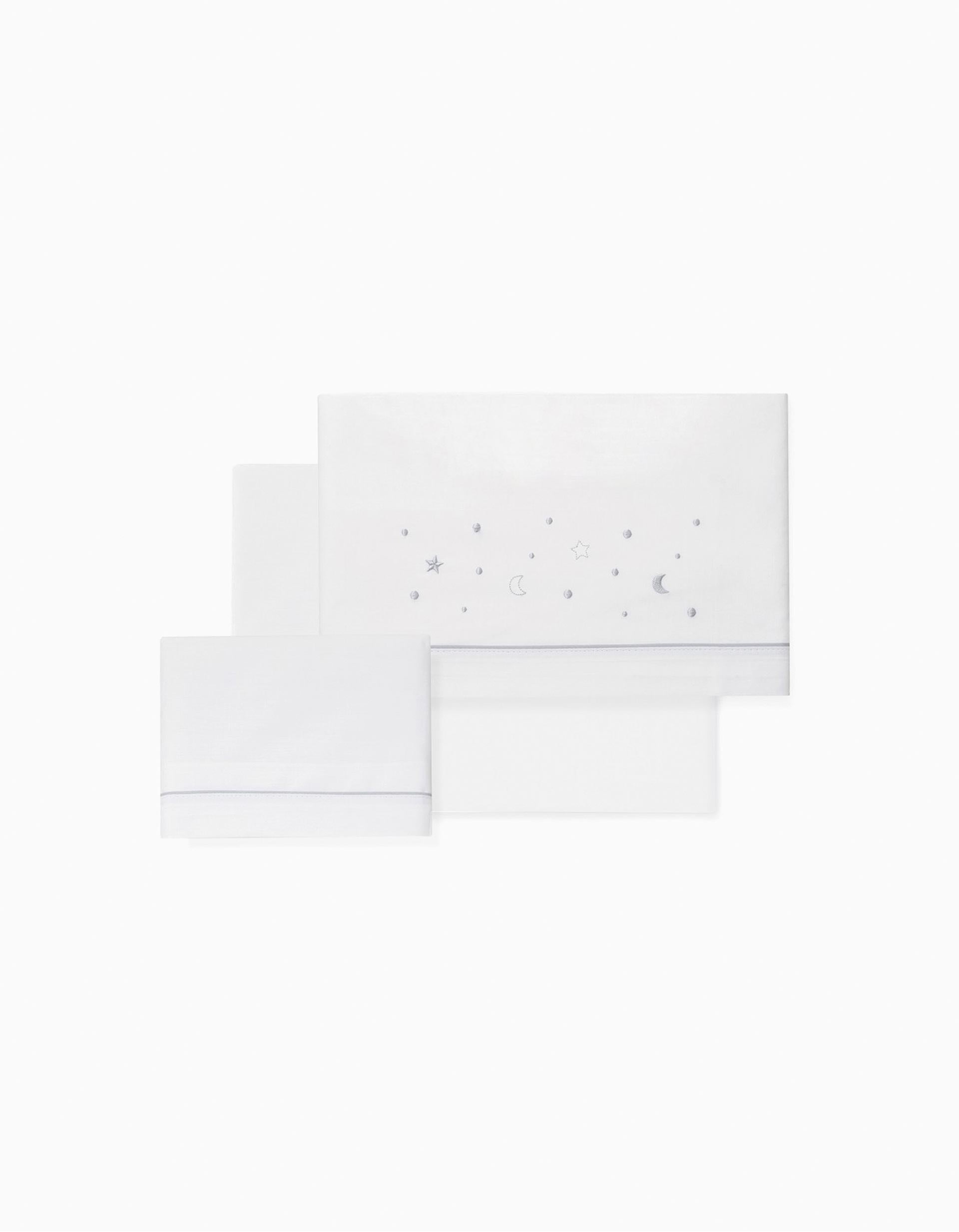 Conjunto de Lençóis 3 Pcs Interbaby Algodão 85X55cm, Estrelas Cinza 