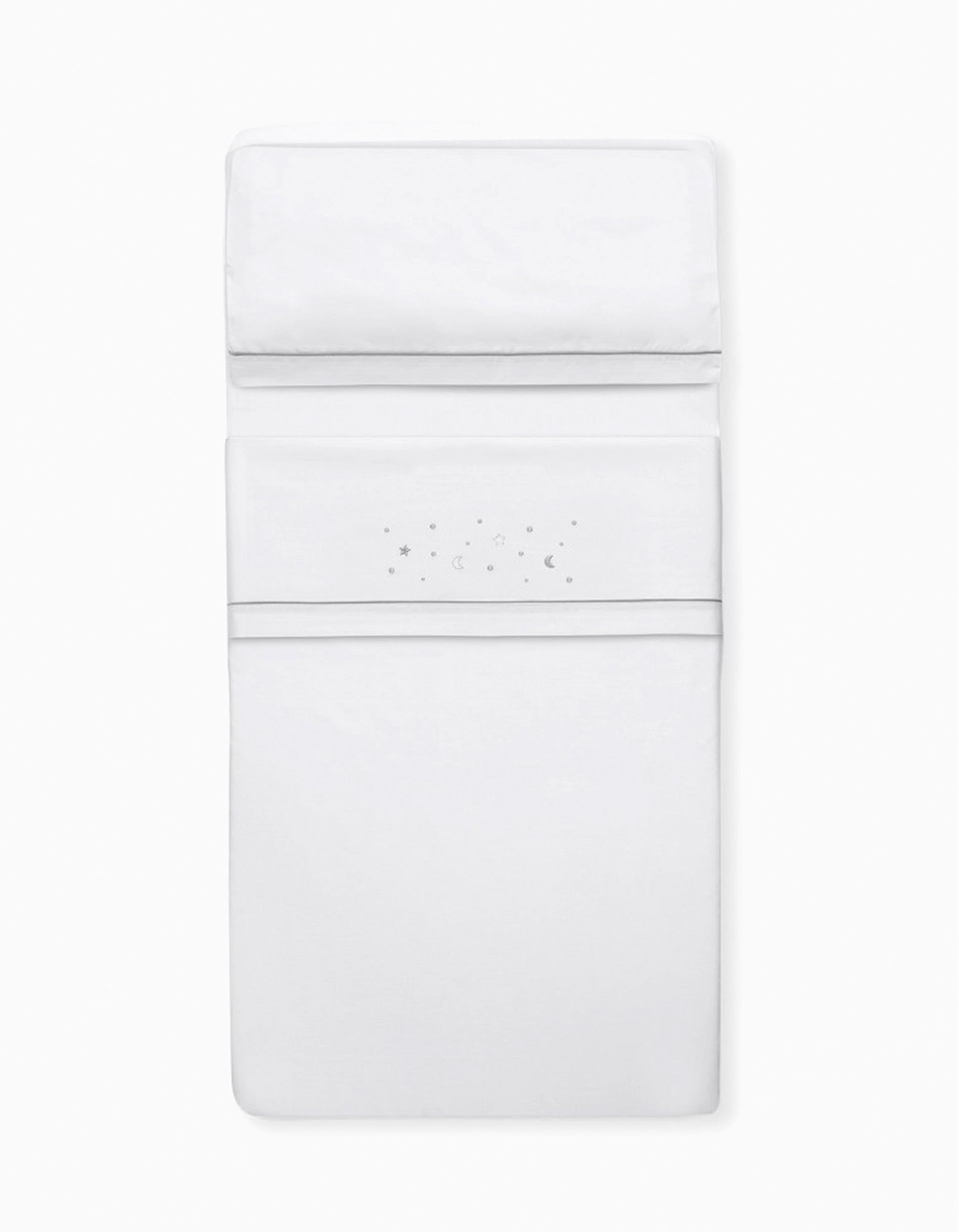 Conjunto de Lençóis 3 Pcs Interbaby Algodão 85X55cm, Estrelas Cinza 