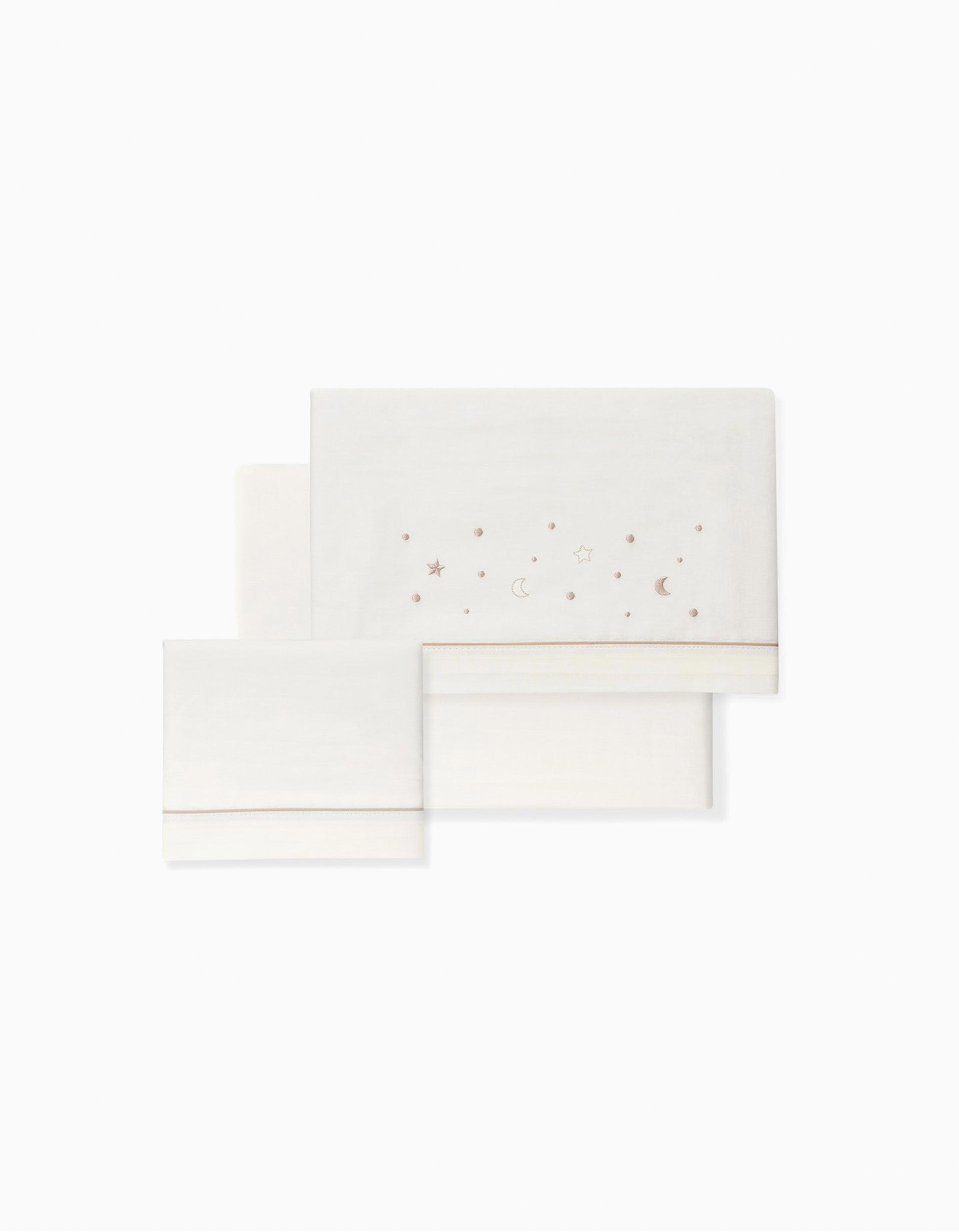 Conjunto de Lençóis 3 Pcs Interbaby Algodão 85X55cm, Estrelas Bege