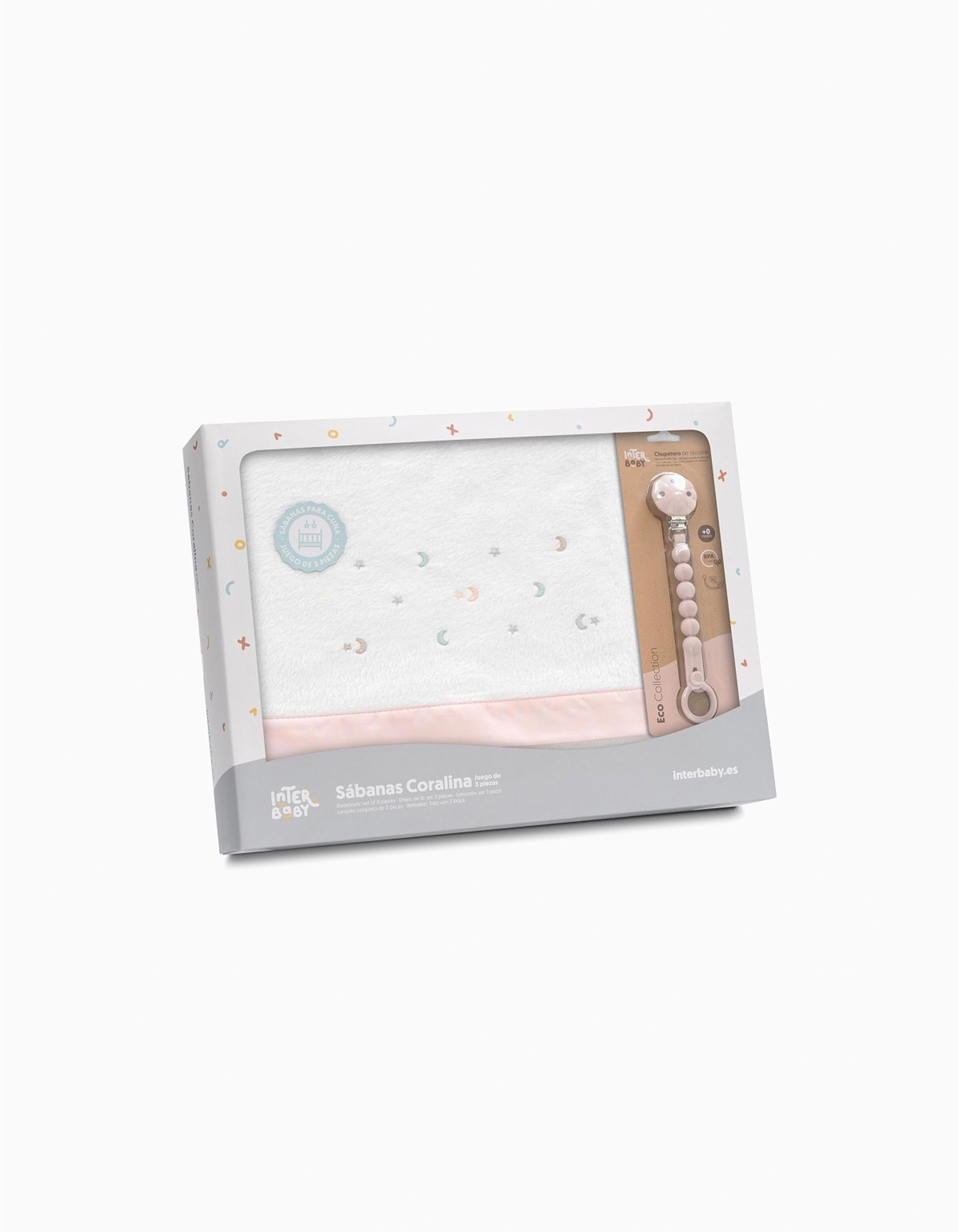 Conjunto de Lençóis 3 Pcs Interbaby Coralina 60X120cm, Estrelas Rosa