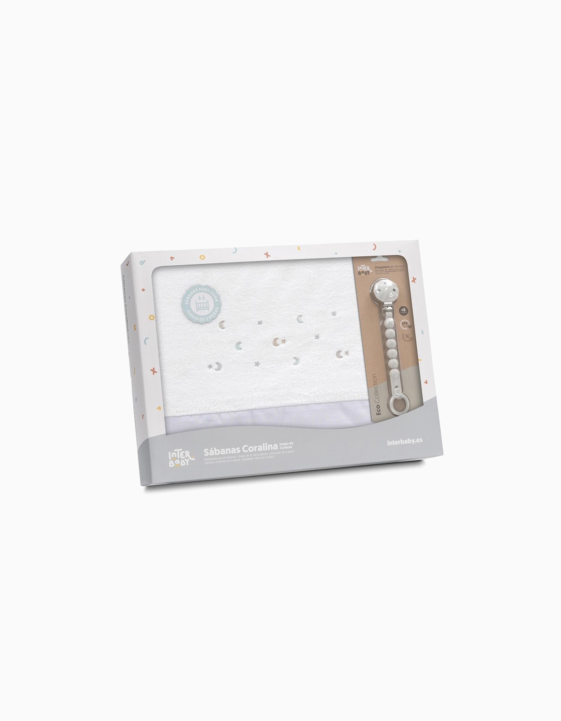Conjunto de Lençóis 3 Pcs Interbaby Coralina 60X120cm, Estrelas Cinza