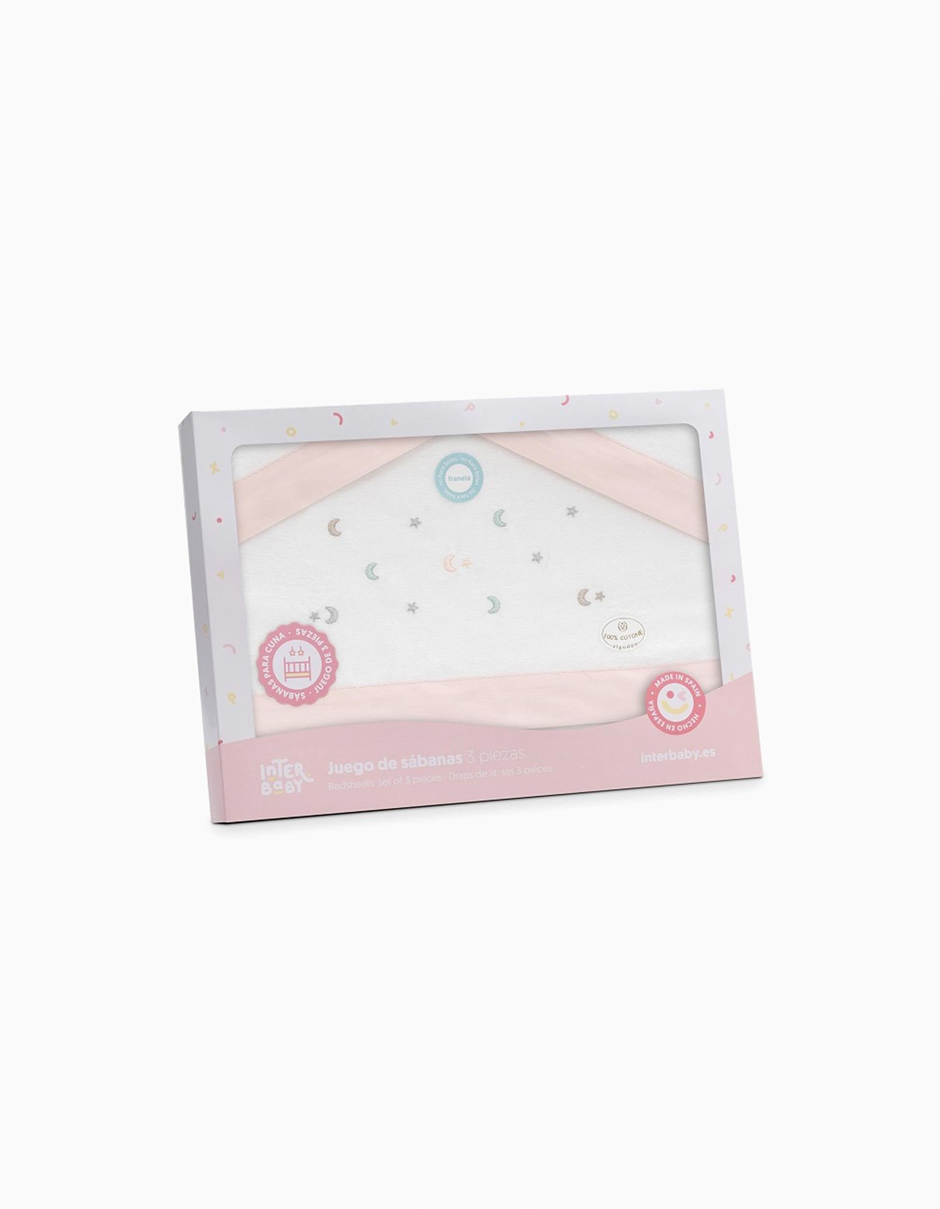 Conjunto de Lençóis 3 Pcs Interbaby Flanela 60X120cm, Estrelas Rosa