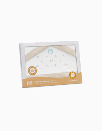 Set de Literie 3 Pcs Interbaby Flanelle 60X120cm, Étoiles Beige