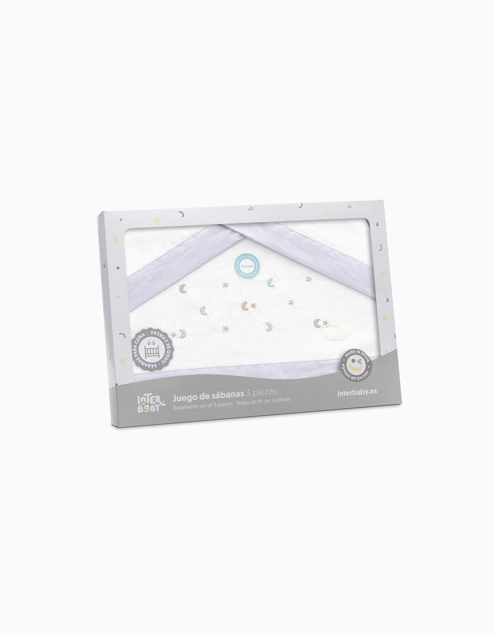 Conjunto de Lençóis 3 Pcs Interbaby Flanela 60X120cm, Estrelas Cinza