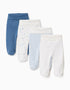 4 calças com pés lisas/estampadas para recém-nascido, azul/branco