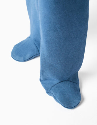 4 plain/printed cotton footed trousers for newborn boys, blue/white