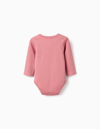 4 plain/printed cotton bodysuits for newborn and baby girls, pink/white