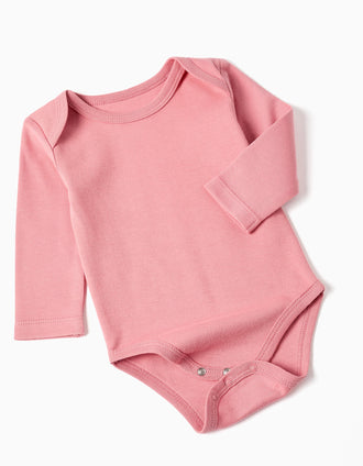 4 plain/printed cotton bodysuits for newborn and baby girls, pink/white