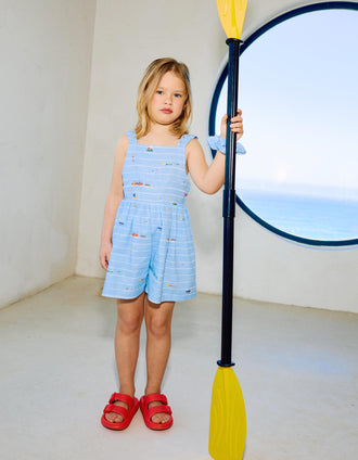 Macacão curto com estampado Carolina Celas x Zippy para menina, azul