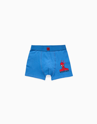 Pack of 4 cotton boxer shorts with Spider-Man prints for boys, blue/grey