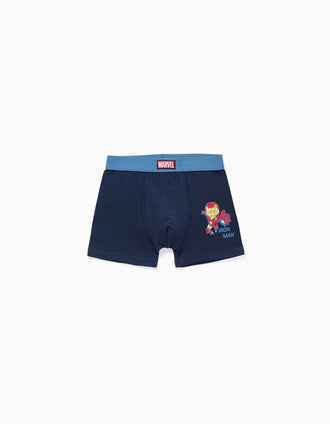 Pack of 4 cotton boxer shorts with Marvel prints for boys, blue/grey