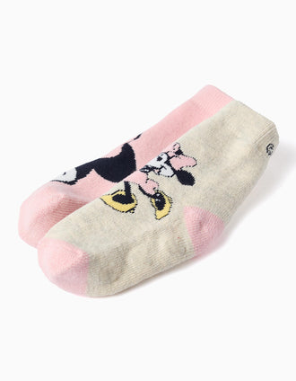 2 chaussettes antidérapantes à imprimés Minnie pour bébé fille, rose/gris