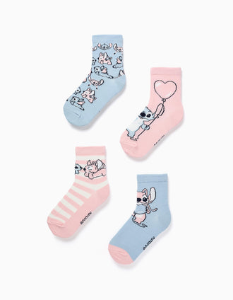 Lot de 4 paires de chaussettes à imprimés Stitch pour fille, rose/bleu