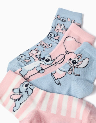 Lot de 4 paires de chaussettes à imprimés Stitch pour fille, rose/bleu