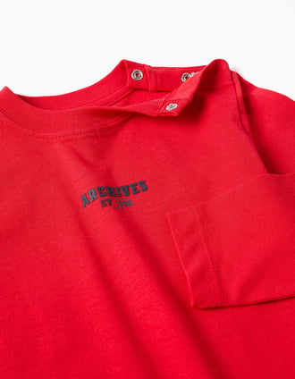 T-shirt à manches longues et imprimé ZY pour bébé garçon, rouge