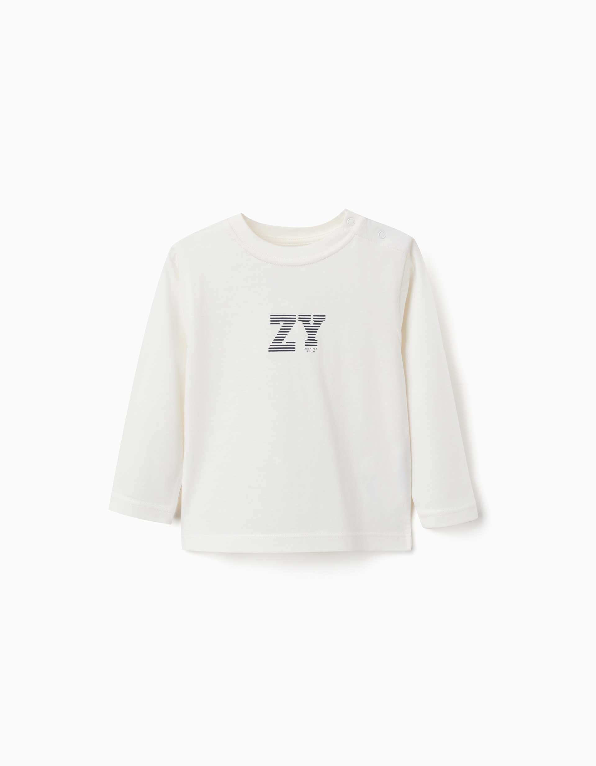 T-shirt à manches longues et imprimé ZY pour bébé garçon, blanc