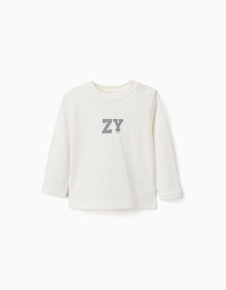T-shirt à manches longues et imprimé ZY pour bébé garçon, blanc