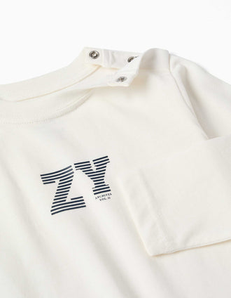T-shirt à manches longues et imprimé ZY pour bébé garçon, blanc