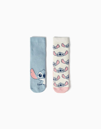 Pack de 2 meias antiderrapantes com Stitch para menina, azul/branco/rosa