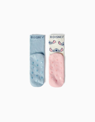 Pack de 2 meias antiderrapantes com Stitch para menina, azul/branco/rosa