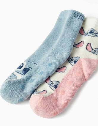 Pack de 2 meias antiderrapantes com Stitch para menina, azul/branco/rosa