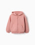 Chaqueta perchada con capucha y flores para niña, rosa empolvado