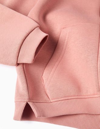 Brushed hooded jacket with floral prints for girls, dusty pink
