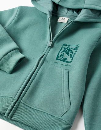 Chaqueta perchada con capucha y flores para niña, azul verdoso