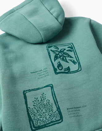 Chaqueta perchada con capucha y flores para niña, azul verdoso