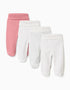 4 plain/printed cotton footed trousers for newborn girls, pink/white