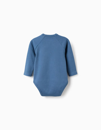 4 plain/printed wrapover bodysuits for newborn and baby boys, blue/white