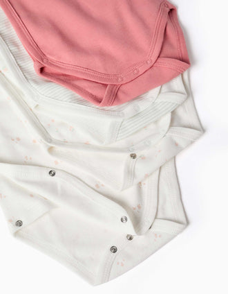 4 bodies de trespasse lisos/estampados para recém-nascida, branco/rosa/verde