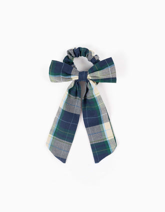 Chouchou avec nœud à carreaux B&S pour fille, bleu/vert/beige