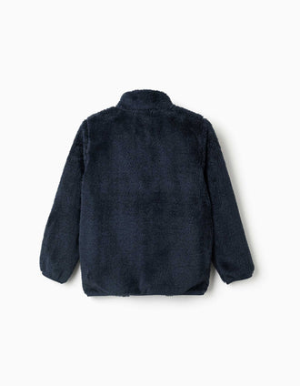 Sherpa jacket with zip closure for children, navy blue